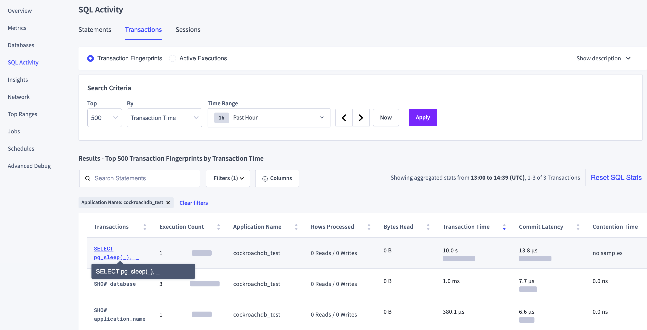 Transactions tab